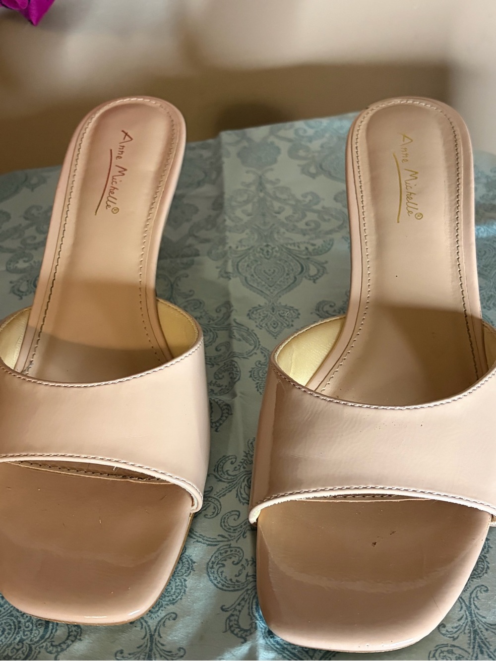 Anne Michelle Beige Slip-On Square Toe Mules - Picture 2 of 7